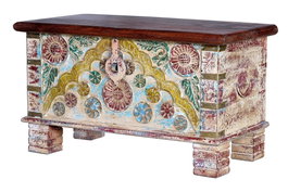 GINER Y COLOMER Bâûl coffre de rangement en bois de manguier couleur noyer, style ethnique avec détails en bronze, ouverture supérieure - 80x40x45 cm